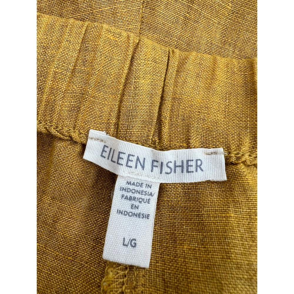 Eileen Fisher Mustard Yellow 100% Organic Linen Wide Leg Crop Pants Large - Picture 3 of 9